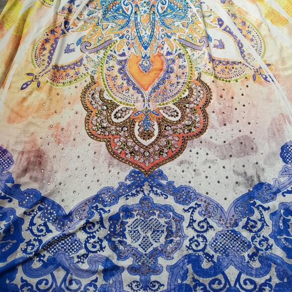 Y2K Fairy Witch Dress Women XL Multicolor Boho Midi Paisley Print Rhinestone TDV - Picture 3 of 10